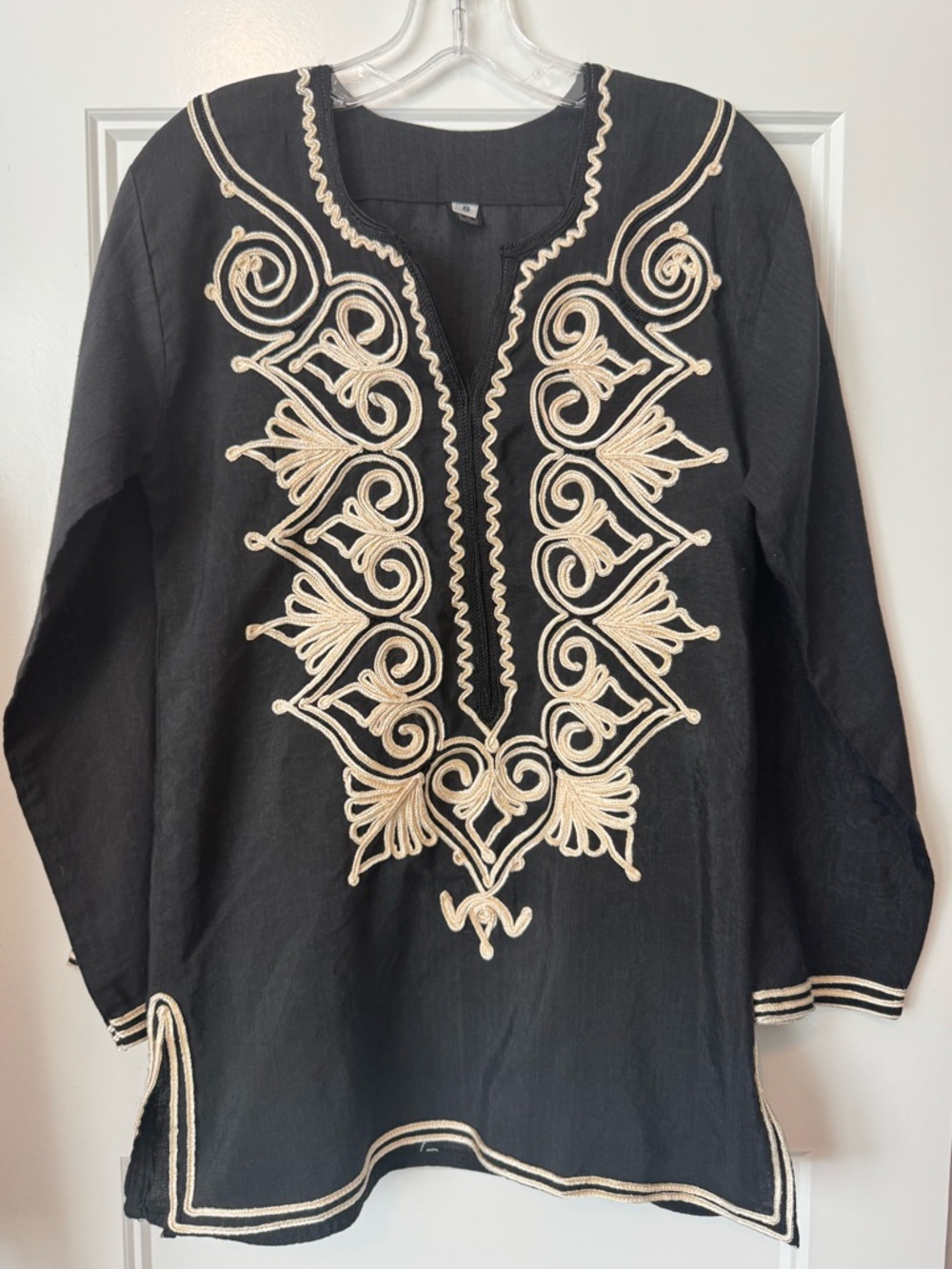Black Moroccan Inspired Embroidered Tunic S Made in Egypt Boho Resort-wear